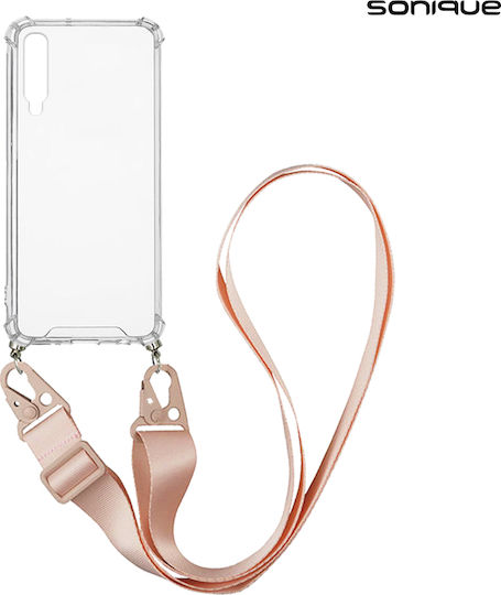 Sonique Strap Armor Back Cover Silicone with Strap Transparent / Pink (Galaxy A50 / Galaxy A50S)