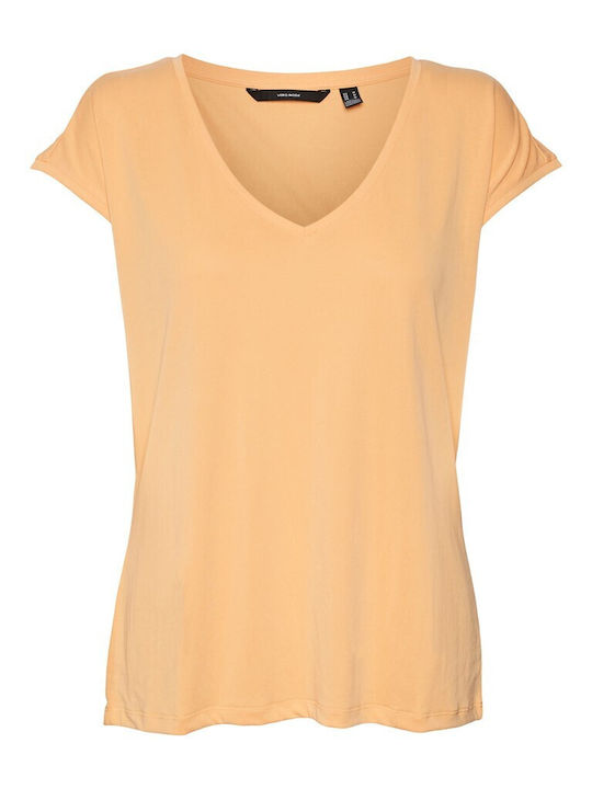 Vero Moda Women's T-shirt with V Neck Mock Orange