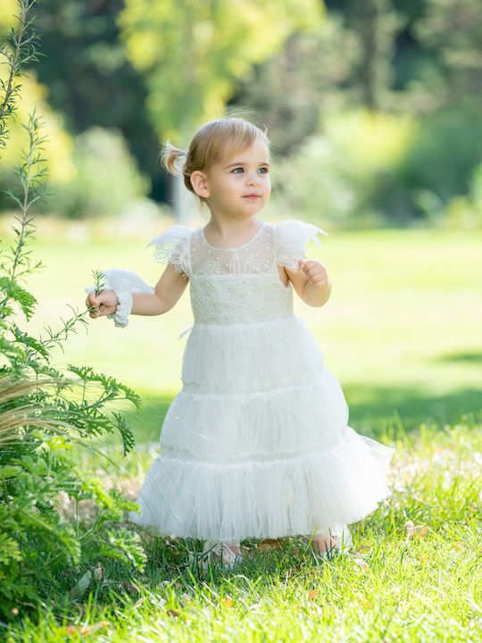 Stova Bambini Λευκό Φόρεμα Βάπτισης από Δαντέλα