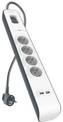 Belkin 4-Outlet Power Strip with USB and Surge Protection 2m White