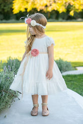 Stova Bambini Εκρού Βαπτιστικό Σετ Ρούχων με Αξεσουάρ Μαλλιών & Φόρεμα 2τμχ