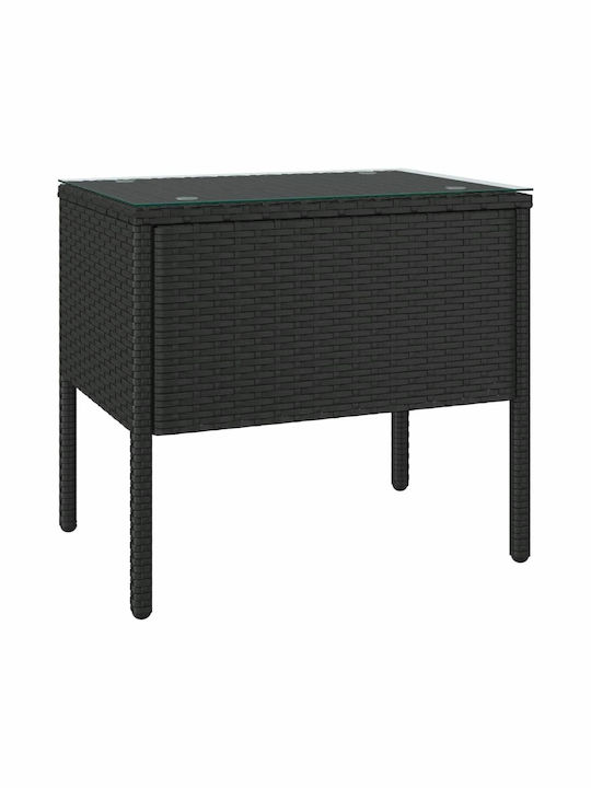 Auxiliary Outdoor Table with Glass Surface and Rattan Frame Black 53x37x48cm