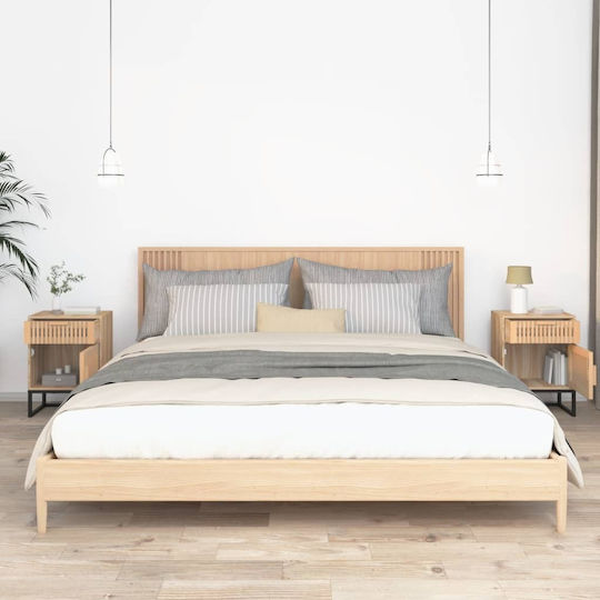 Ξύλινα Bedside Tables with Metallic Legs 2pcs Brown 40x30x55.5cm