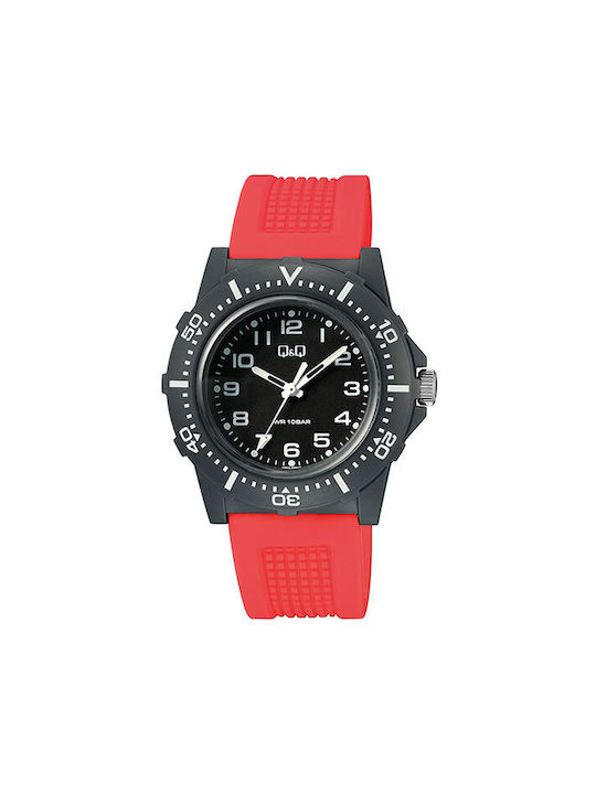 Q&Q Watch Battery with Red Rubber Strap