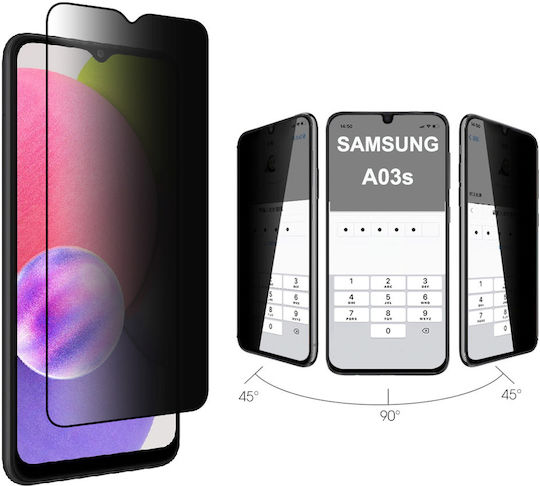 A037 6.5" 9H 0.3mm Adeziv complet Privacy Full Face Tempered Glass Negru (Galaxy A03s)