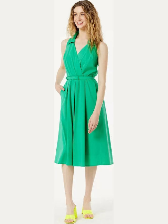 Summer Midi Dress Sleeveless Wrap Green