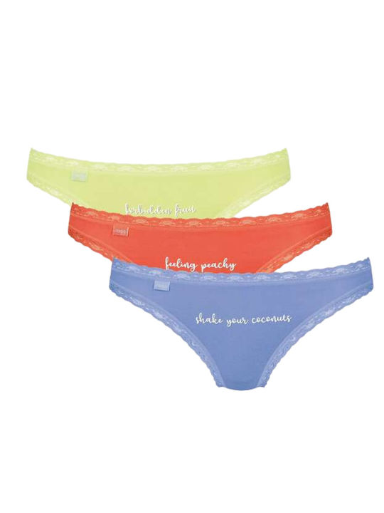 Sloggi Baumwolle Damen Brasilien 3Pack mit Spitze Light Green-Orange-Lilac