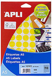 Apli Round Small Adhesive Yellow Label 19mm 560pcs ΑΠ.12.103
