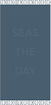 Melinen Seas The Day Prosop de Plajă de Bumbac Albastru cu franjuri 160x86cm.