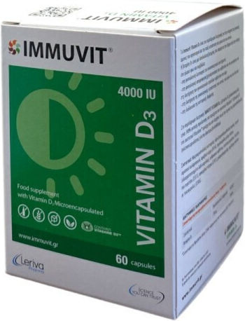 Leriva Pharma Immuvit Vitamin D3 Vitamina pentru Întărirea Sistemului Imunitar & Sănătatea Oaselor 4000iu 60 capace