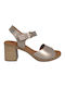 Ragazza Anatomic Leather Women's Sandals with Ankle Strap Gold with Chunky Medium Heel