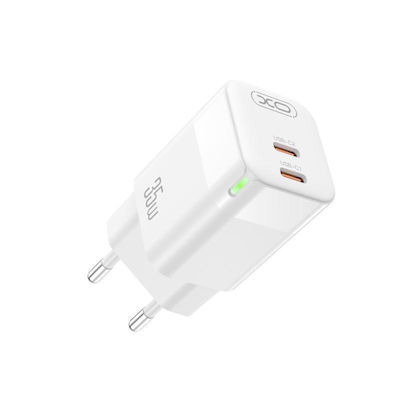 XO Ladegerät ohne Kabel GaN mit 2 USB-C Anschlüsse 35W Stromlieferung Weißs (CE07)