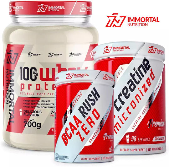 Immortal Nutrition 100% Whey Protein 700gr Creamy, BCAA Rush 300gr Pineapple & Epic Creatine 500gr Unflavoured