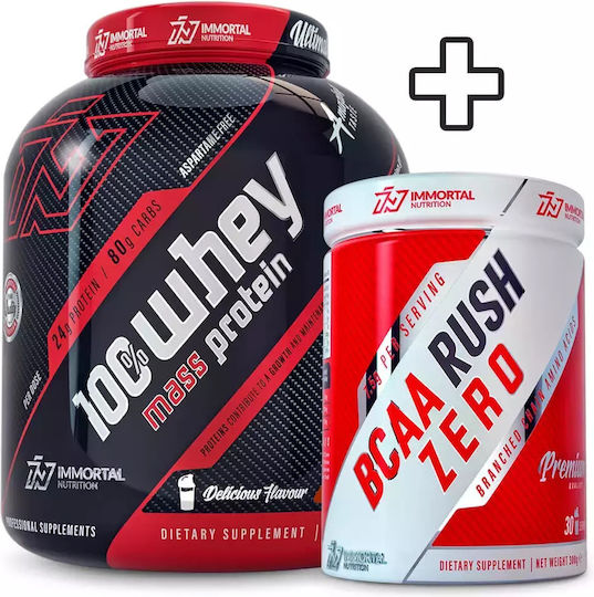 Immortal Nutrition 100% Whey Mass Protein 3000gr Μπανάνα & Bcaa Rush Zero 300gr Ανανάς
