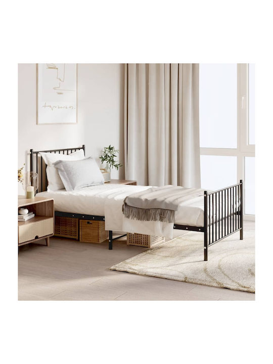 Κρεβάτι Μονό Μεταλλικό Μαύρο / Φυσικό για Στρώμα 90x190cm