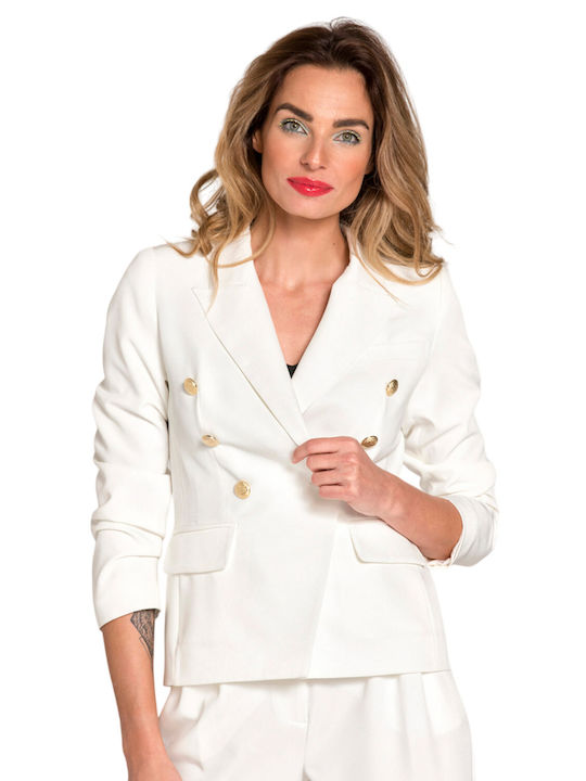 Matis Fashion Γυναικείο Σταυρωτό Σακάκι Λευκό