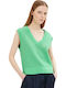 Women's Summer Blouse Sleeveless with V Neckline Strong Green