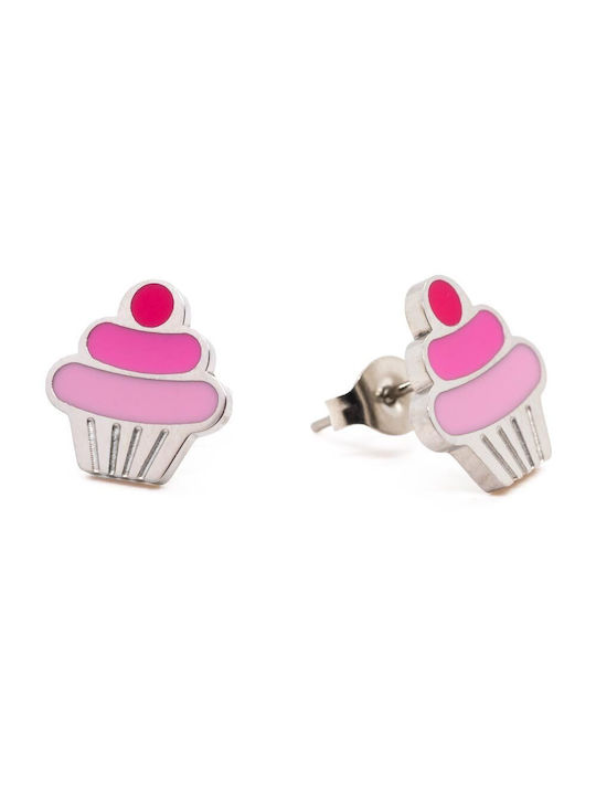 Children's Earring with clasp made of Steel in Silver color with Cupcake