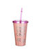 Tpster Glass Water made of Plastic in Pink Color with straw 450ml
