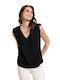 Passager Women's Summer Blouse Sleeveless with V Neckline Black