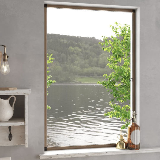 vidaXL Mosquito Net Window Permanent Aluminum Brown with Frame 120x80cm