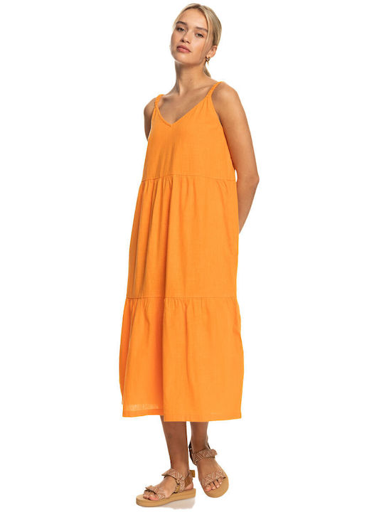 Waiting Line Sommer Midi Kleid Orange