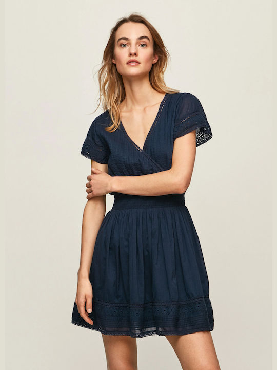 Pepe Jeans Poete Sommer Mini Kleid Wickel Marin...