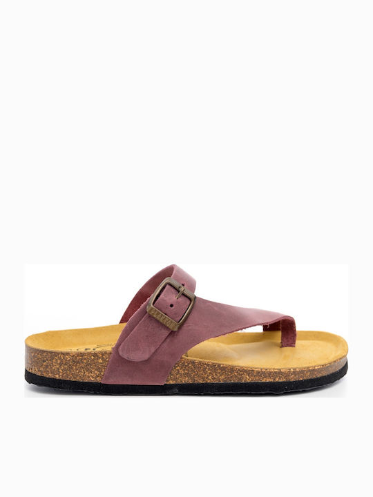 Leather Women's Flat Sandals Anatomic in Burgundy Color