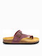 Leather Women's Flat Sandals Anatomic in Burgundy Color