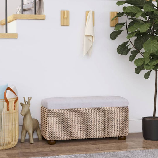 Taburet Cu Spațiu De Depozitare Din Paie Gri 69x27x36cm
