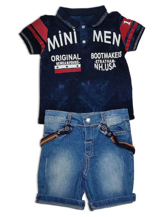 Baby set blue polo t-shirt with blue denim shorts for boys (9-24 months)