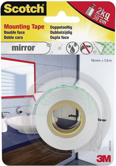 3M Max Αυτοκόλλητη Ταινία Διπλής Όψης Λευκή 1.5mx19mm