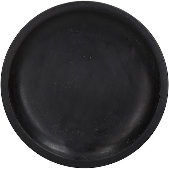 ArteLibre Wooden Round Serving Tray with Handles in Black Color 20.3x20.3x2.5cm 05150076 1pcs