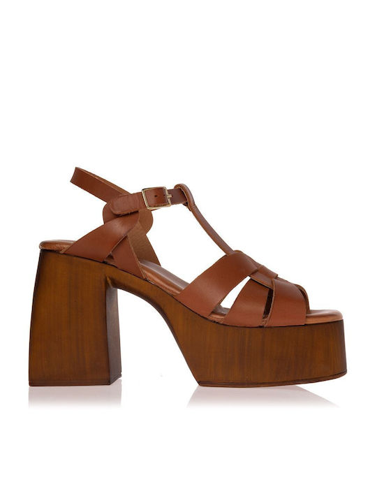 Sante Platform Women's Sandals Tabac Brown with Chunky High Heel