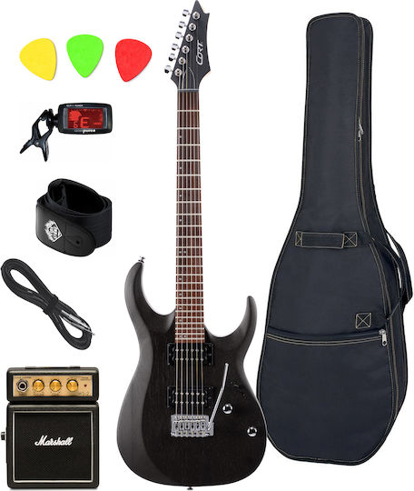 Cort X100 Standard Bundle Chitară Electrică Stratocaster cu HH Configurație Doze Negru pori deschis