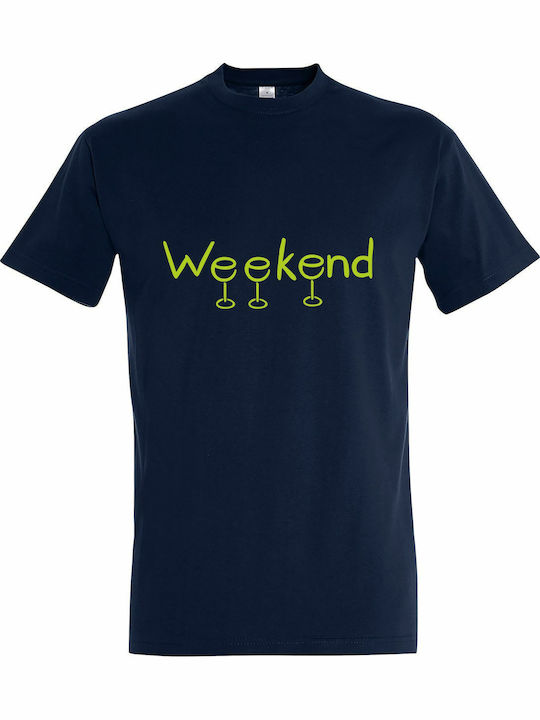 Tshirt Female/Unisex "Wine and Weekend Lover", French Navy