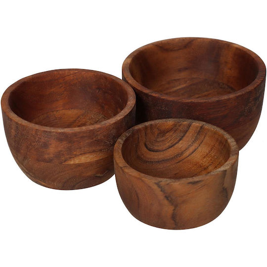 ArteLibre Διακοσμητικό Μπωλ Ξύλινο Καφέ 11.4x11.4x6.5cm 3τμχ