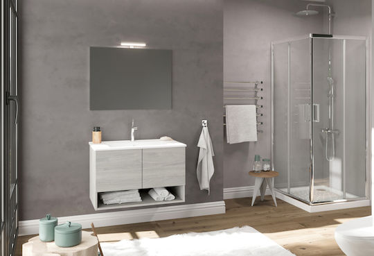 Savinidue Oslo Rovere Πάγκος με Νιπτήρα & Καθρέπτη Μ81.5xΒ46.5xΥ53cm Rovere Grigio Γκρι
