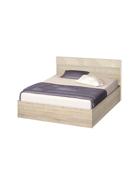 High Κρεβάτι Ημίδιπλο Ξύλινο Sonoma / Κρεμ Γυαλιστερό για Στρώμα 120x200cm
