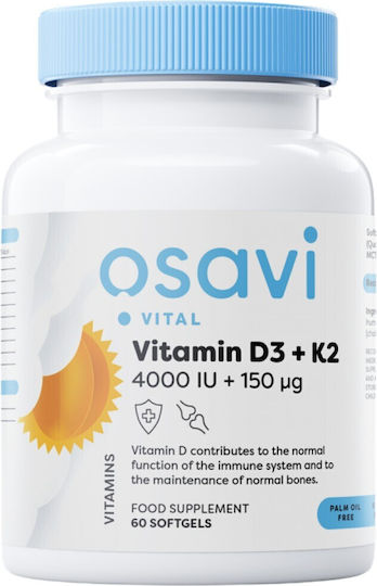 Osavi Vitamin D3 4000iu + K2 150μg Vitamin for Immune System Boost & Bone Health 4000iu Coconut 60 softgels