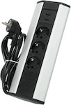 3-Outlet Power Strip with USB 1.5m Black