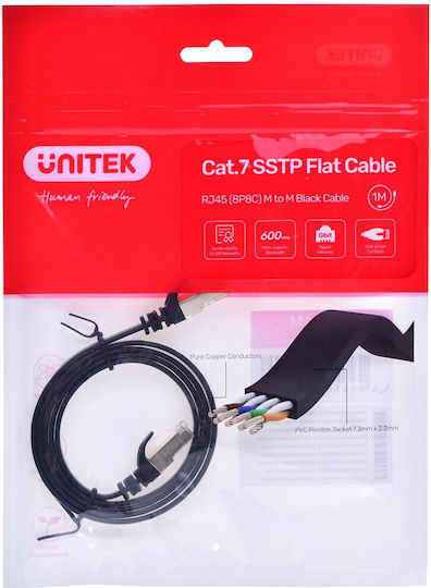 Unitek Flat U/UTP Cat.7 10Gbps Network Cable Ethernet 1m Black