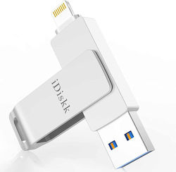 iDiskk U006 64GB USB 3.0 Stick mit Verbindung Blitzschlag & USB-A Silber