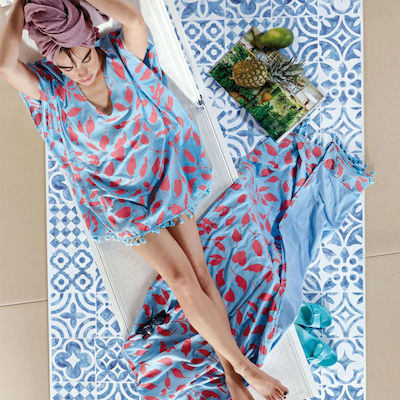 Kentia Maitai 231 Beach Towel Pareo Blue with Fringes 180x90cm.