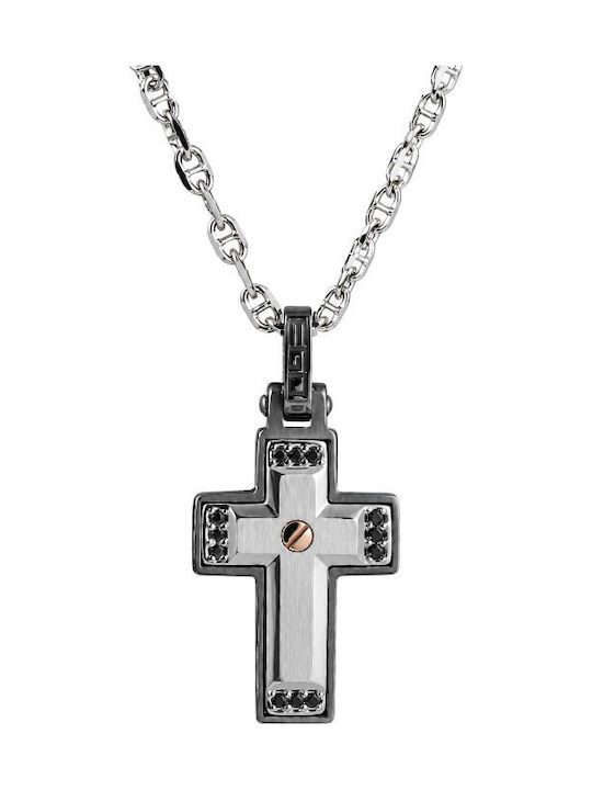Rosso Amante Black Men's Cross from Silver with Chain