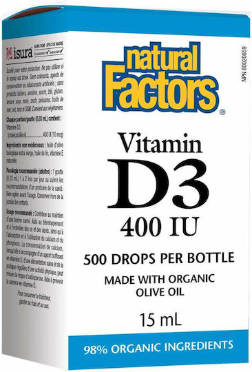 Natural Factors Vitamin D3 Витамин за Здравето на костите 400иу Natural 15мл