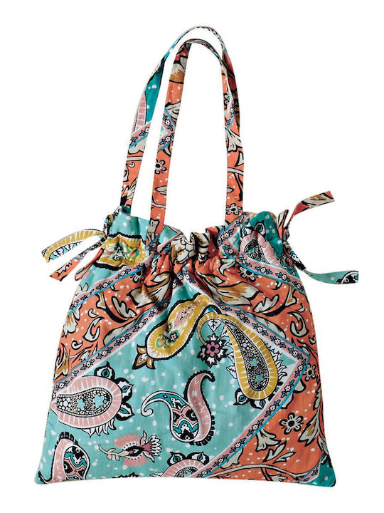 Kentia Maitai 235 Fabric Beach Bag with Ethnic design Turquoise