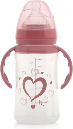 Kiokids Hearts Εκπαιδευτικό Μπιμπερό Πλαστικό με Λαβές Ροζ 4m+ 240ml