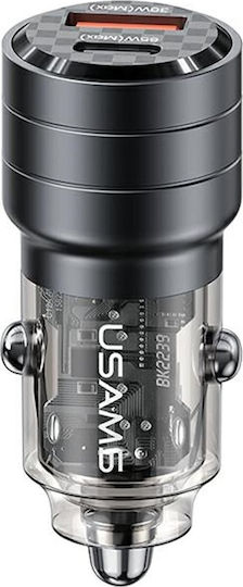 Usams C36 Φορτιστής Αυτοκινήτου 95W Γρήγορης Φόρτισης με Θύρες: 1xUSB 1xType-C Μαύρο Χρώμα
