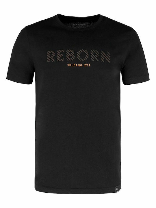 Volcano T-REBORN Tricou imprimat din cauciuc pentru bărbați - negru